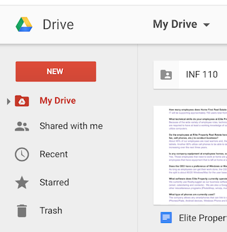 Google Drive Menu